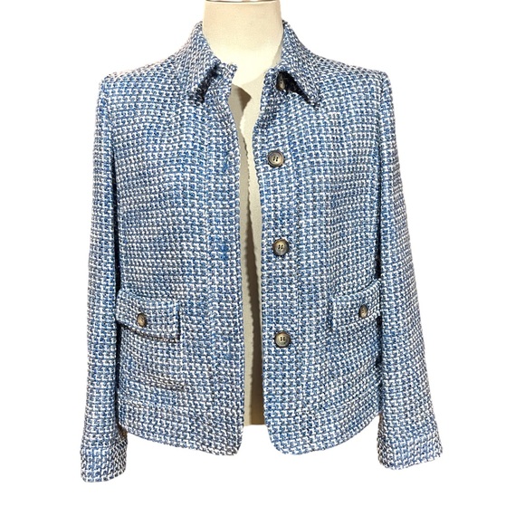 Talbots Navy and White Textured Blazer - Picture 4 of 8